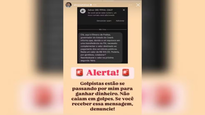 Golpista se passa por governador Elmano e manda mensagens no celular pedindo Pix de R$ 100